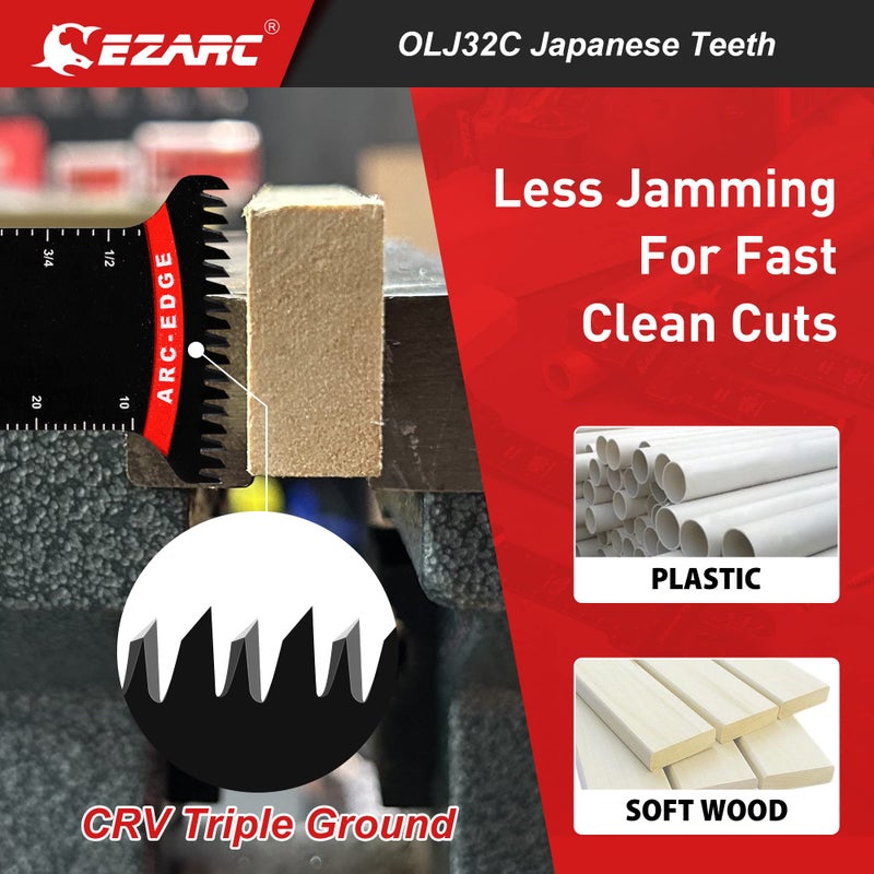 EZARC Oscillating Saw Blades - 10 PCS Extra-Long Reach Arc Edge Multitool with Japanese Teeth  CRV and Bi-Metal Clean Cut for Wood Metal  Universal Quick Release Tool Kits - Image 4
